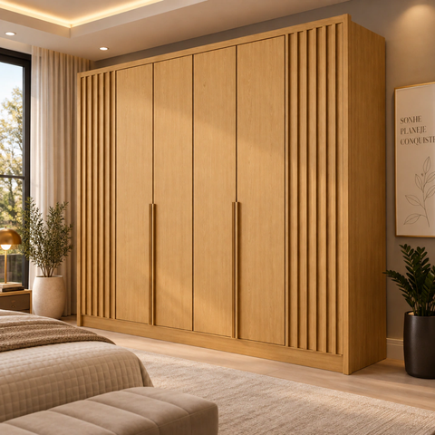 Roupeiro Bianchi Safira 6 Portas Naturale 100%MDF - Bianchi Móveis