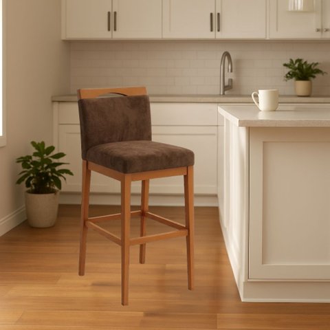 Banqueta Alta Cozinha Gourmet Balcão Estofada Encosto Suede