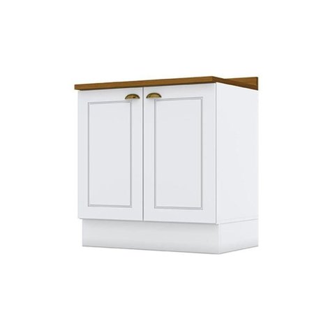 Gabinete de Cozinha Modulado Balcão com Tampo Americana com 2 Portas 80cm Branco