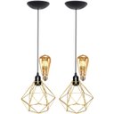Ver imagem 1 de 2 Pendentes Aramado Diamante Teto Luminária Retrô Balcão Agp Dourado + 2 Lâmpadas Led ST64 Vintage A