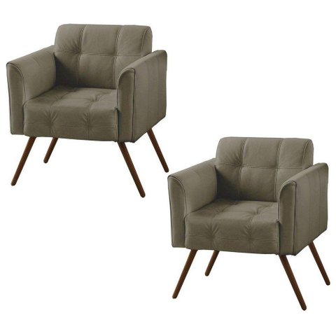 Kit 02 Poltronas Decorativa Bia Couro Fendi