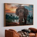 Ver imagem 1 de Quadro Decorativo Elefante na Natureza em Moldura Caixa Tacolado Moldura Trad 1cm Madeira Escura com