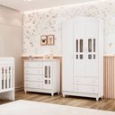 Ver imagem 1 de Conjunto Quarto Bebê Guarda Roupa Ariel 3 Portas Cômoda 4 Gavetas 1 Porta 100% MDF Branco