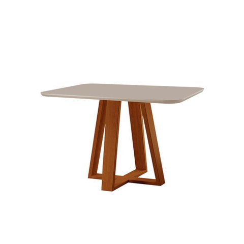 Mesa de Jantar Floripa Madeira Maciça 90x90cm Tampo Quadrado Vidro Móveis Minas Cor Off White