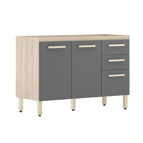 Balcão Gabinete para Pia sem Tampo 120 Cm 3 Portas Avena/ Grafito - Demobile