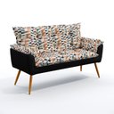 Ver imagem 2 de Kit 2 Poltronas Namoradeira Opala Suede Estampado Laranja com Preto Aradecor
