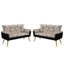 Ver imagem 1 de Kit 2 Poltronas Namoradeira Opala Suede Estampado Laranja com Preto Aradecor
