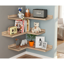 Ver imagem 2 de Conjunto de 3 Prateleiras de Canto Flutuantes Rústicas em Madeira em Formato de L, para Quarto