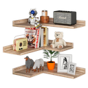 Ver imagem 1 de Conjunto de 3 Prateleiras de Canto Flutuantes Rústicas em Madeira em Formato de L, para Quarto