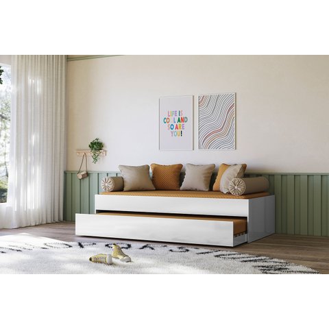 Bicama Cama com Auxiliar Infantil Onix Branco/nature - Peternella