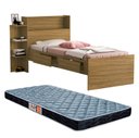 Ver imagem 1 de Cama Isa Solteiro de Mdf com Gavetas Nichos Lateral e Baú + Colchão D20