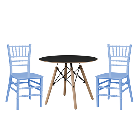 Conjunto Infantil Mesa Eames 60cm Preta com 2 Cadeiras Tiffany Azul Polipropileno