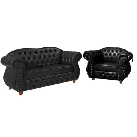 Uma Namoradeira Chesterfield Merlo + Uma poltrona - Corano Preto/ decoração, recepção, sala tv es