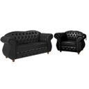 Ver imagem 1 de Uma Namoradeira Chesterfield Merlo + Uma poltrona - Corano Preto/ decoração, recepção, sala tv es