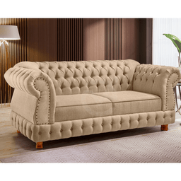 Sofá Chesterfield Moscatto 3 Lugares Via Encanto Linho Bege - 2
