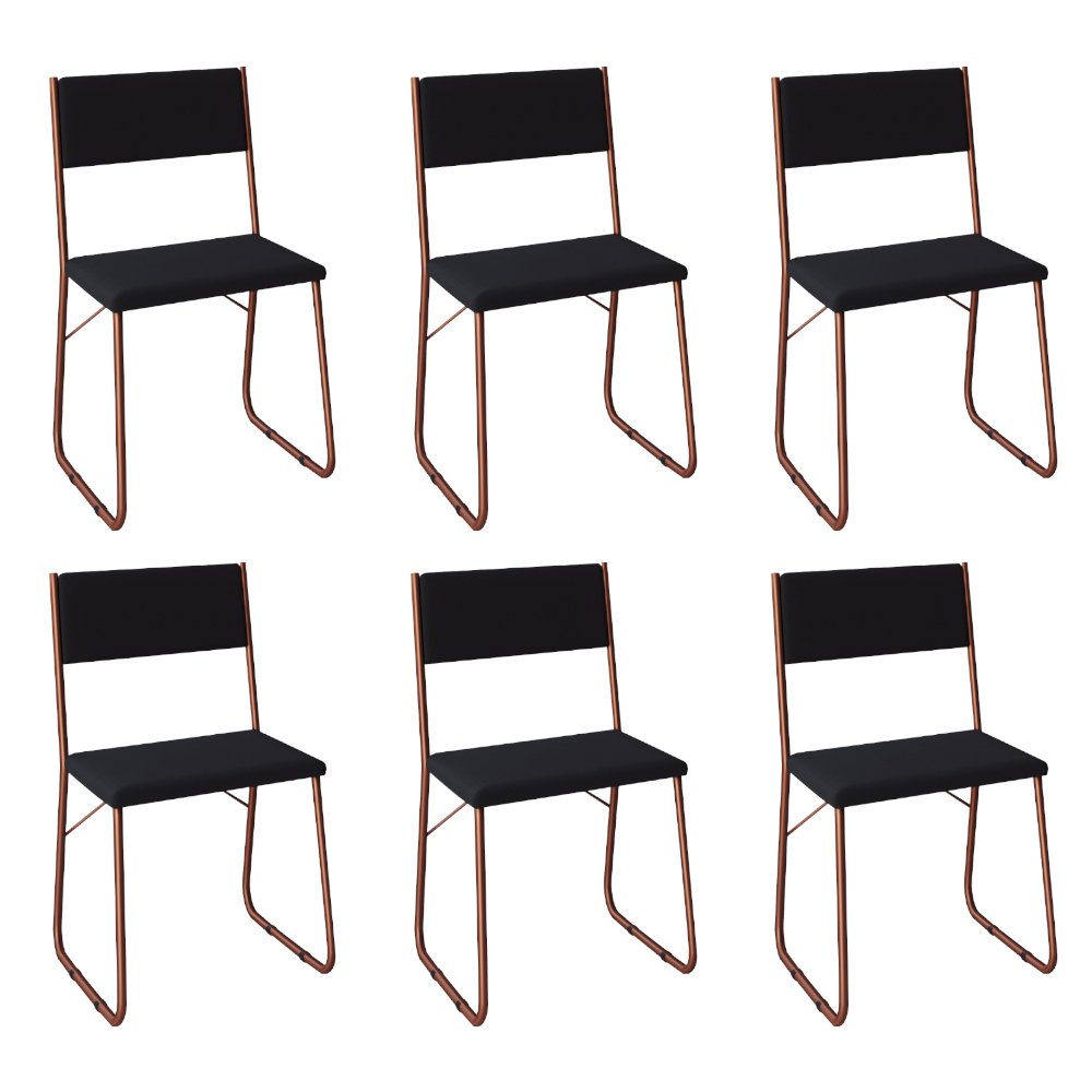 Kit 6 Cadeiras de Jantar Estofadas Angra - Cobre e Preta - 1