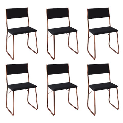 Kit 6 Cadeiras de Jantar Estofadas Angra - Cobre e Preta