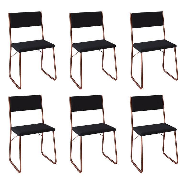 Kit 6 Cadeiras de Jantar Estofadas Angra - Cobre e Preta