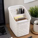 Ver imagem 4 de Organizador Mesa Bancada Rattan Porta Canetas Lapis Controle Treco 3 Divisorias Multiuso Plastico