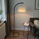 Ver imagem 2 de Luminária de Chão Lisboa Abajur de Piso Moderno Cúpula Linho Palha Base Circular Sala Quarto Luxo:pr