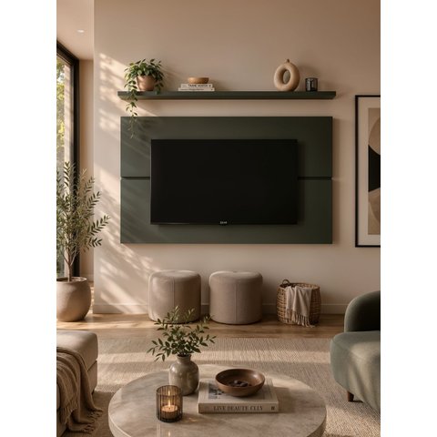Painel para TV com Prateleira 150cm Retro MDF Verde Dallas - On Móveis
