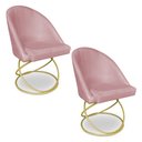 Ver imagem 1 de Kit 02 Cadeiras Poltrona de Jantar Bela Veludo Rosê Base Metálica Luxo Dourado - Pallazio