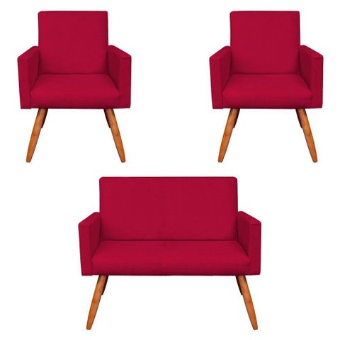 Kit 2 Poltronas/Namoradeira Veludo Vermelho