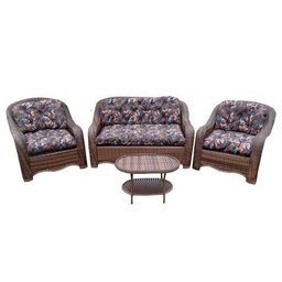 Conjunto Poltronas Jogo Fibra Sintética Junco Vime Varanda Tecido Impermeavel Folhedo - 1