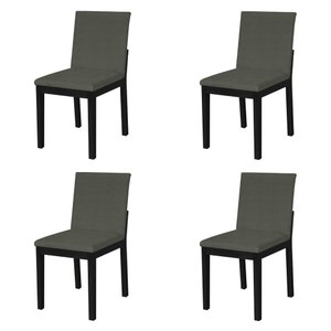 Kit 4 Cadeiras de Jantar Pérola Estofado Liso Linho Chumbo Base Madeira Maciça Preto