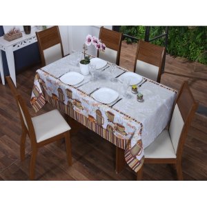 Toalha de Mesa 10 Cadeiras 3,00 X 1,40 Mesa Posta Cozinha Sala de Jantar Oxford Estampada:cappuccino