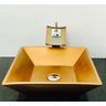 Kit com cuba louça quadrada dourada,válvula e torneira - 1