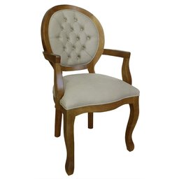 Cadeira de Jantar Medalhão Capitonê com Braços Imbuia e Veludo Bege - 1