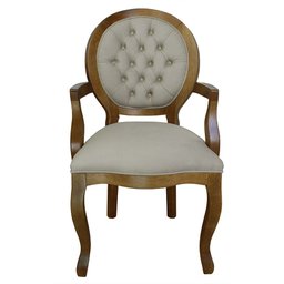 Cadeira de Jantar Medalhão Capitonê com Braços Imbuia e Veludo Bege - 2