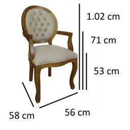 Cadeira de Jantar Medalhão Capitonê com Braços Imbuia e Veludo Bege - 4