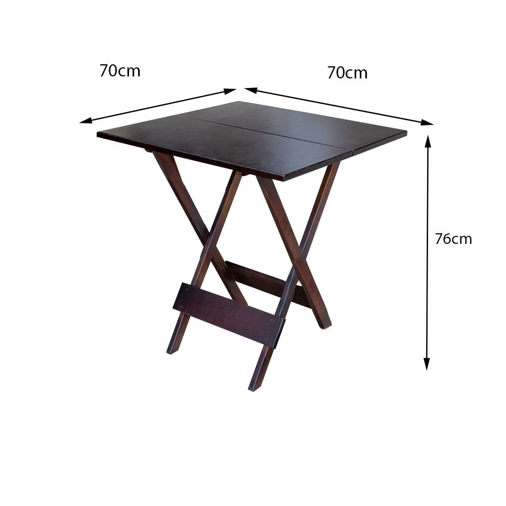 Jogo de Mesa Dobrável 70x70 com 4 Cadeiras de Madeira Ideal para Bar e Restaurante Imbuia Marrom - 3