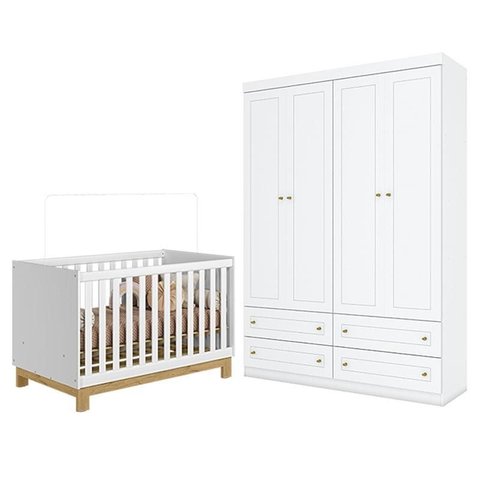 Berço Americano Mini Cama Q Encanto Slim Branco Acetinado - Qmovi e Guarda Roupa Infantil Americano 