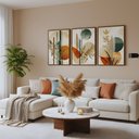 Ver imagem 7 de Kit 3 Quadros Boho Abstrato Folhagem Nude com Moldura:tabaco