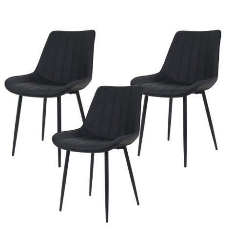 Kit 3 Cadeiras de Cozinha Sala Jantar Taina Chicago Preto Assento Estofado Design Anatômico