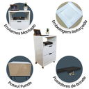 Ver imagem 4 de Mesa de Cabeceira 40cm Branco 2 Gavetas 1 Nicho com Rodinhas Quarto Cama (montada) (puxador Preto)