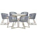 Ver imagem 1 de Mesa com 6 Cadeiras de Jantar Roma 120cm e Noronha em Alumínio Fendi Corda Náutica Estofado 7 Trama