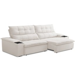 Sofá Retrátil Reclinável para Sala de Estar Living 250cm Ártico F04 Bouclê Cru - Lyam Decor - 1