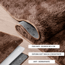 Tapete Pelo Alto Felpudo Peludo Macio Anti Derrapante Alérgico Mesclado Marrom 200 x 300 cm - 3