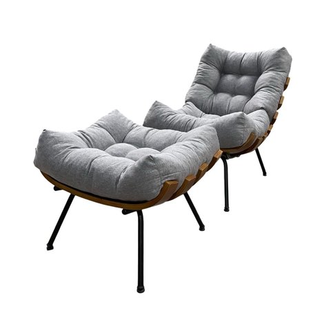 Poltrona Costela G2home + Puff Linho e Costela Multilaminada:cinza