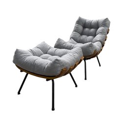 Poltrona Costela G2home + Puff Linho e Costela Multilaminada:cinza - 1