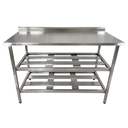 Ver imagem 2 de Mesa Aço Inox Profissional 140x70x90 cm com 2 Prateleiras Fenestradas com Espelho Nortinox