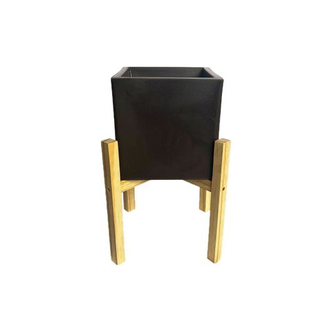 Vaso de Plantar Quadrado Cubo Cachepot com Suporte Tripe Madeira Pinus 40cm