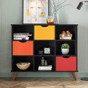 Ver imagem 2 de Nicho Organizador Multifuncional 6 Nichos 3 Gavetas Pés Retrô Cube Q01 Preto/Colorido - Mpozenato