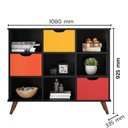 Ver imagem 4 de Nicho Organizador Multifuncional 6 Nichos 3 Gavetas Pés Retrô Cube Q01 Preto/Colorido - Mpozenato