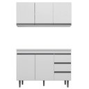 Ver imagem 1 de Balcão Gabinete 120cm 2 Portas e Armário Aéreo Branco