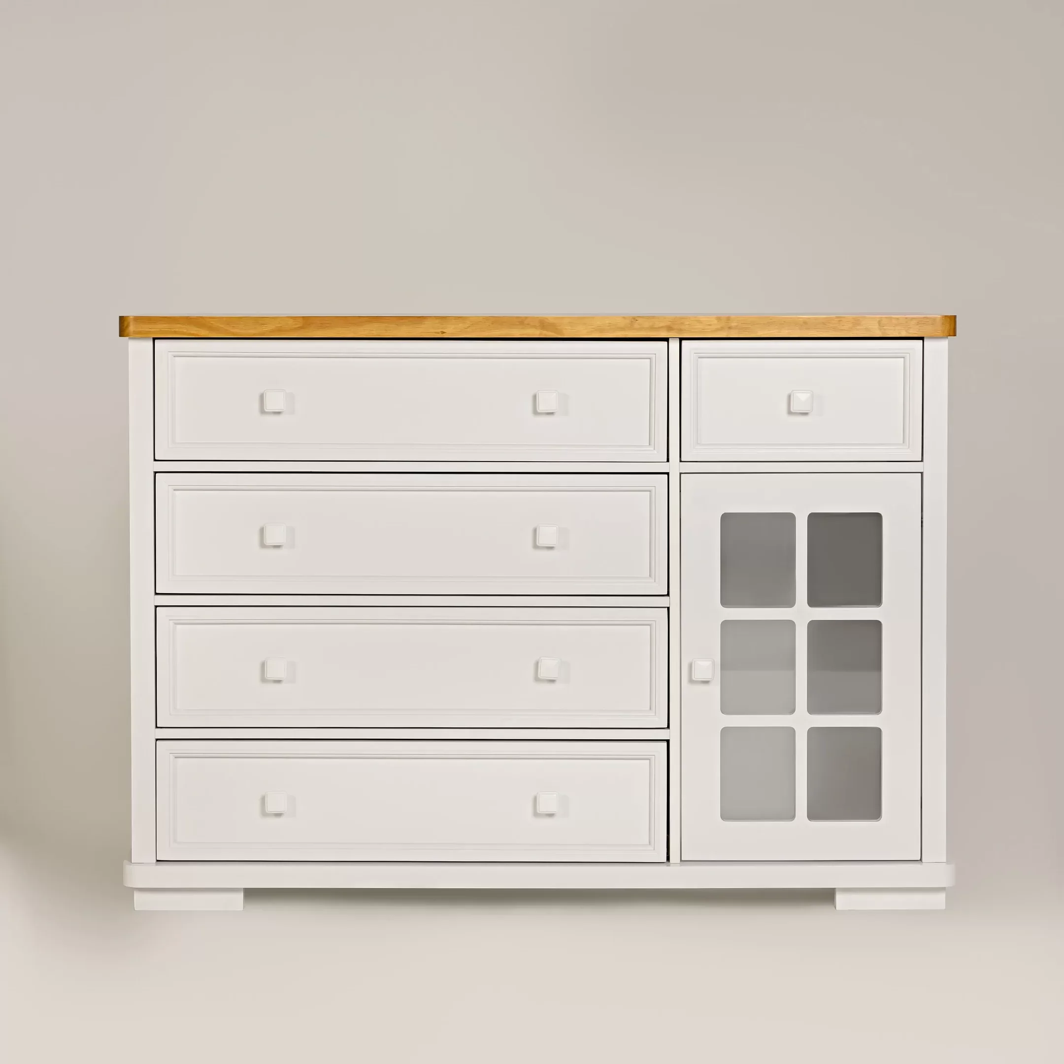 Cômoda Infantil Encanto 5 Gavetas com Porta de Vidro